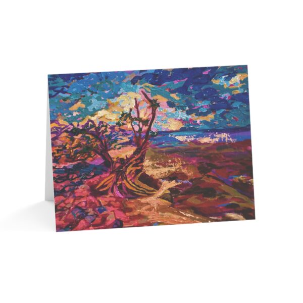 Abstract beachscape Greeting Cards - Vibrant Coastal Sunset - Handcrafted Note Card of a Colorful Seaside Landscape (10, 30, and 50pcs)