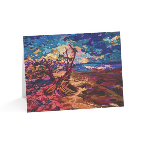 Abstract beachscape Greeting Cards - Vibrant Coastal Sunset - Handcrafted Note Card of a Colorful Seaside Landscape (10, 30, and 50pcs)