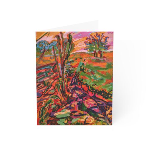 Pink Nature inspired Greeting Cards - Vibrant Field Note Card - Colorful Landscape Art Greeting Card(10, 30, and 50pcs)